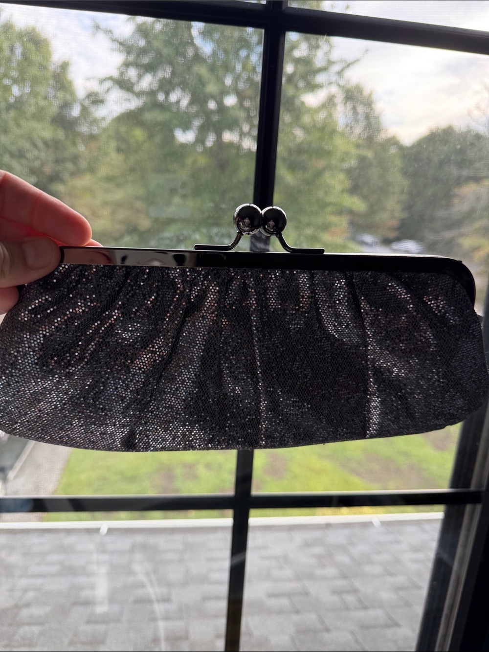 Express Black Glitter Kiss-Lock Clutch